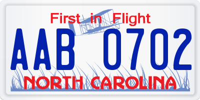 NC license plate AAB0702