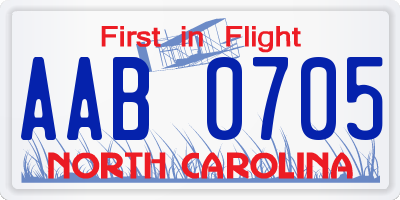 NC license plate AAB0705