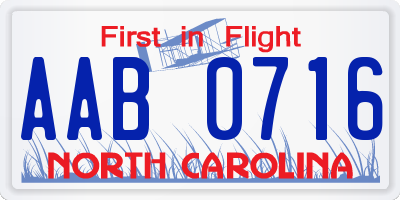 NC license plate AAB0716