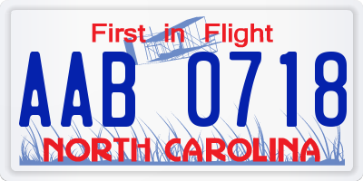 NC license plate AAB0718