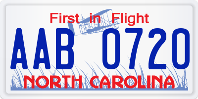 NC license plate AAB0720