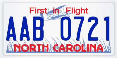 NC license plate AAB0721
