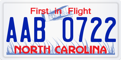 NC license plate AAB0722
