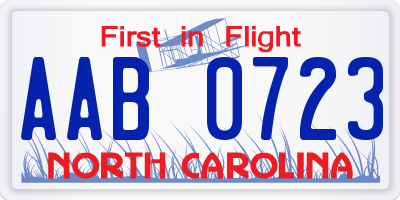 NC license plate AAB0723