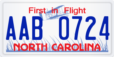 NC license plate AAB0724