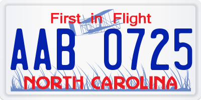 NC license plate AAB0725