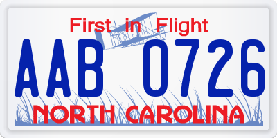 NC license plate AAB0726