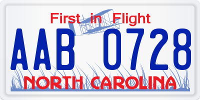 NC license plate AAB0728