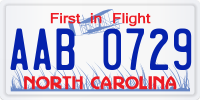 NC license plate AAB0729