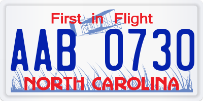 NC license plate AAB0730