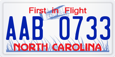 NC license plate AAB0733