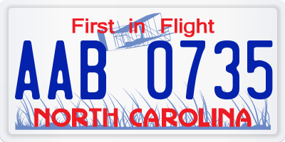 NC license plate AAB0735
