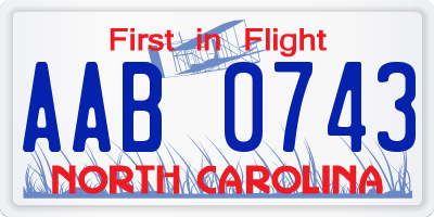 NC license plate AAB0743