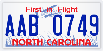 NC license plate AAB0749