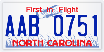 NC license plate AAB0751