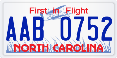 NC license plate AAB0752