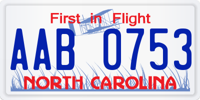 NC license plate AAB0753