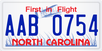 NC license plate AAB0754