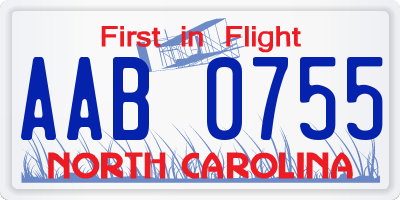 NC license plate AAB0755
