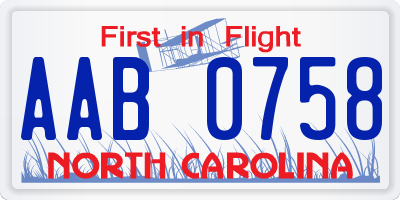 NC license plate AAB0758