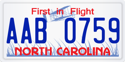 NC license plate AAB0759