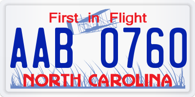 NC license plate AAB0760