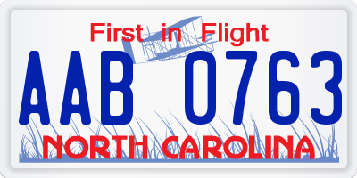 NC license plate AAB0763