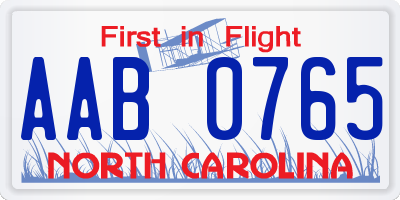 NC license plate AAB0765