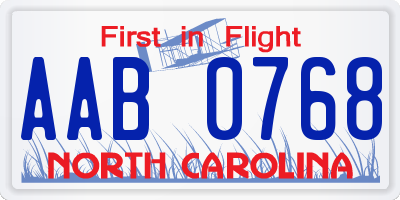 NC license plate AAB0768
