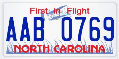 NC license plate AAB0769