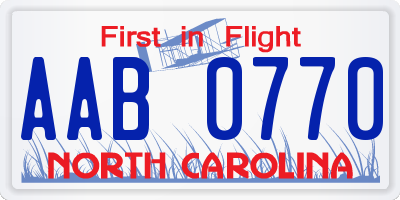 NC license plate AAB0770