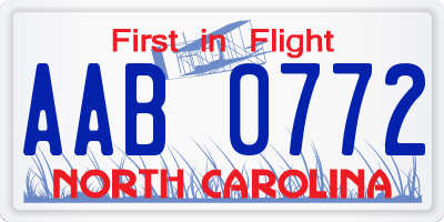 NC license plate AAB0772