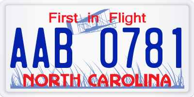 NC license plate AAB0781