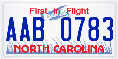 NC license plate AAB0783