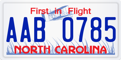 NC license plate AAB0785