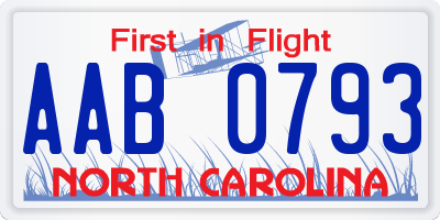 NC license plate AAB0793