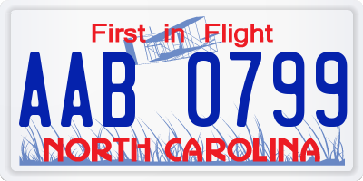 NC license plate AAB0799