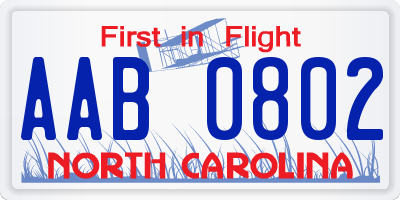 NC license plate AAB0802