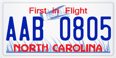 NC license plate AAB0805