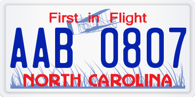 NC license plate AAB0807