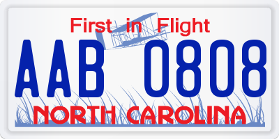 NC license plate AAB0808