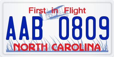 NC license plate AAB0809