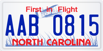 NC license plate AAB0815