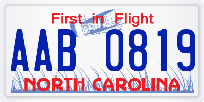 NC license plate AAB0819