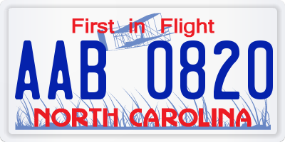 NC license plate AAB0820