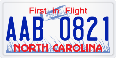 NC license plate AAB0821