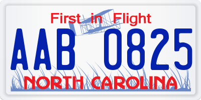 NC license plate AAB0825