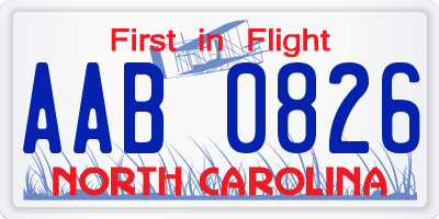 NC license plate AAB0826