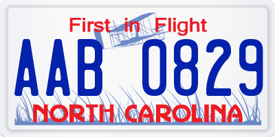NC license plate AAB0829