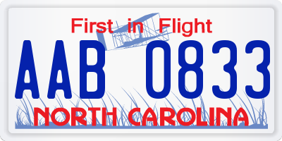 NC license plate AAB0833